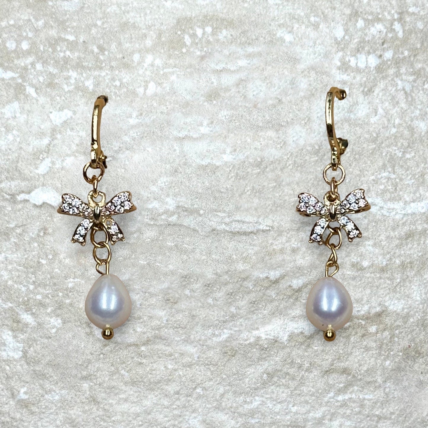 Bow Drop Pearl Earrings