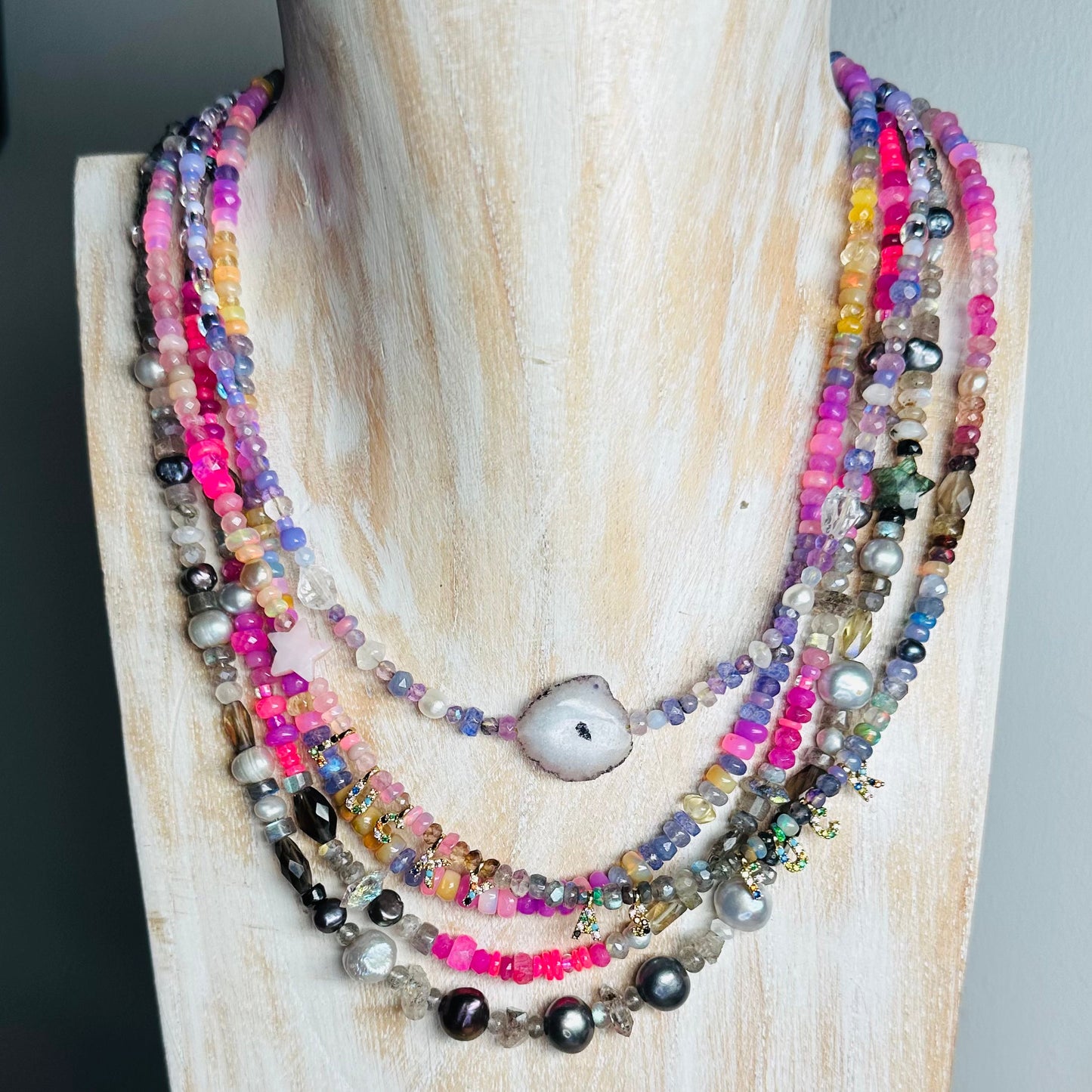 Smoky Rose Opal, Pearl and Moonstone Necklace
