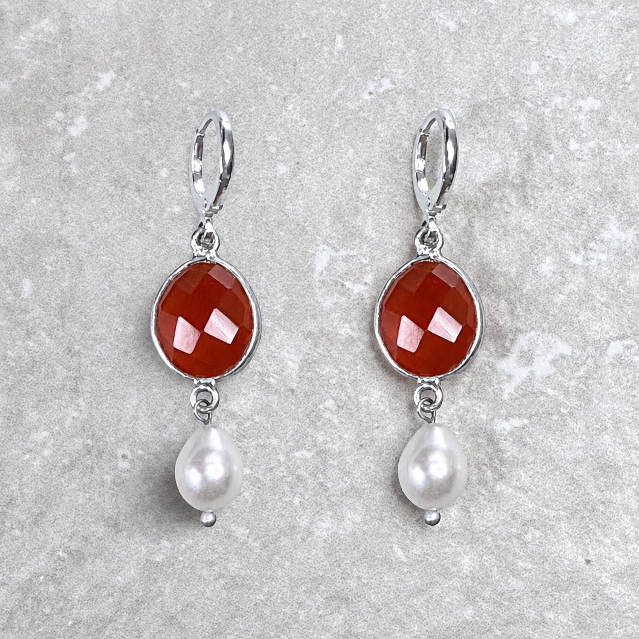 Lerici Sunset Earrings | Handmade Carnelian | Drop Pearl |Gold Vermeil Jewellery | Clarke Palmer