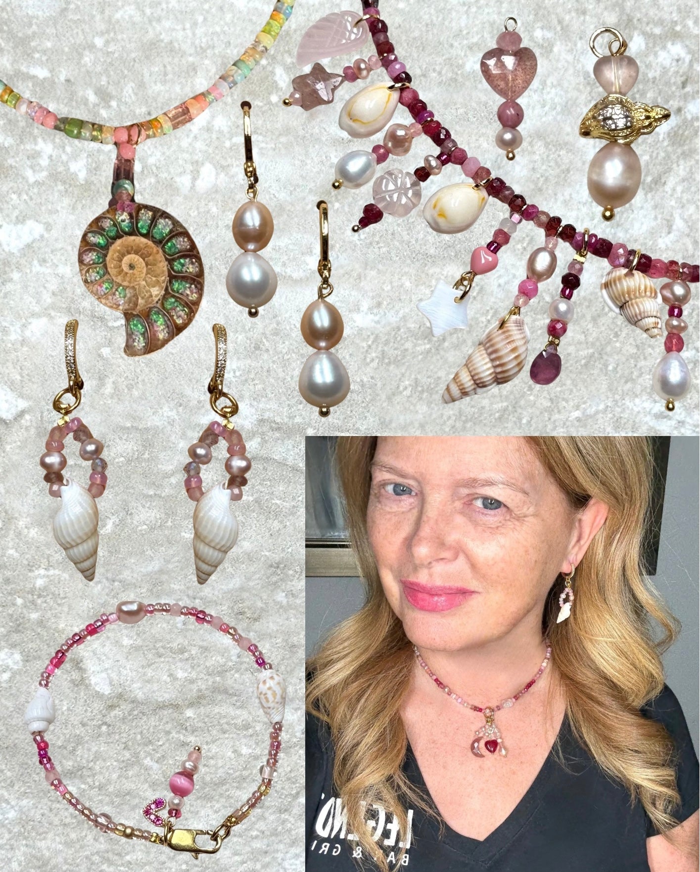 Naked Beach Opal, Ruby, Pearl, Ombré Necklace