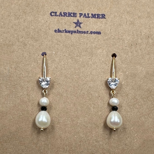 Pearl Drop, spinel and CZ Heart Earrings
