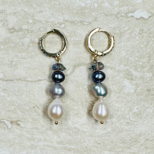 Pearl and Herkimer Diamond Earrings