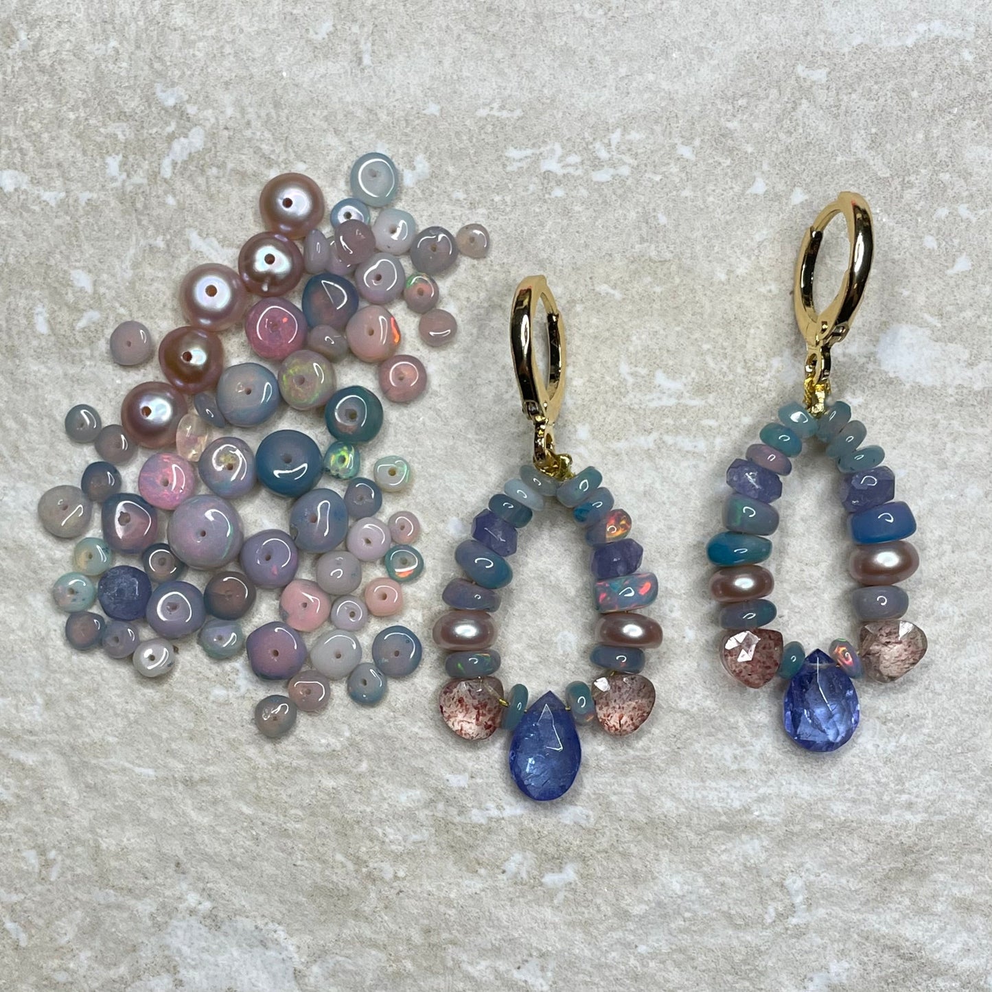 'Delphine' Opal, Tanzanite and Pearl Earrings