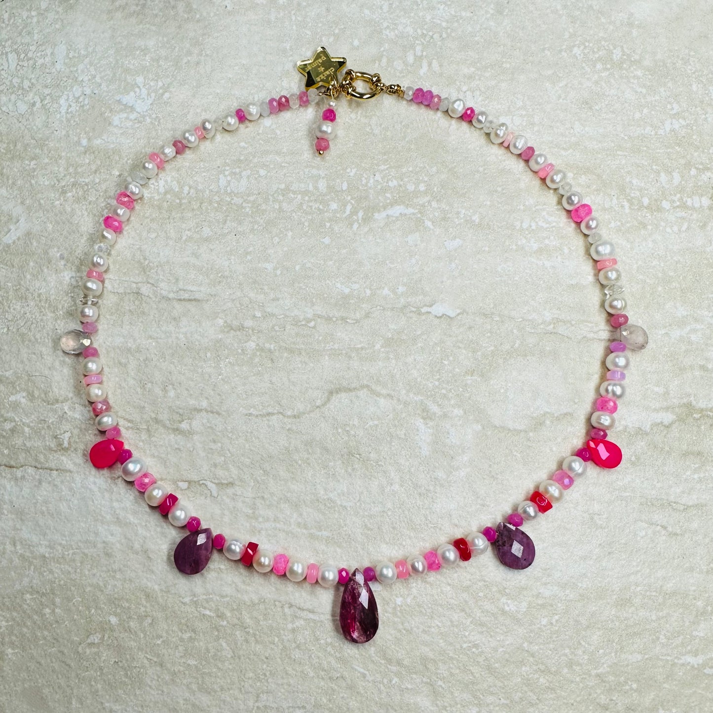 Raspberry Meringue Briolette Necklace