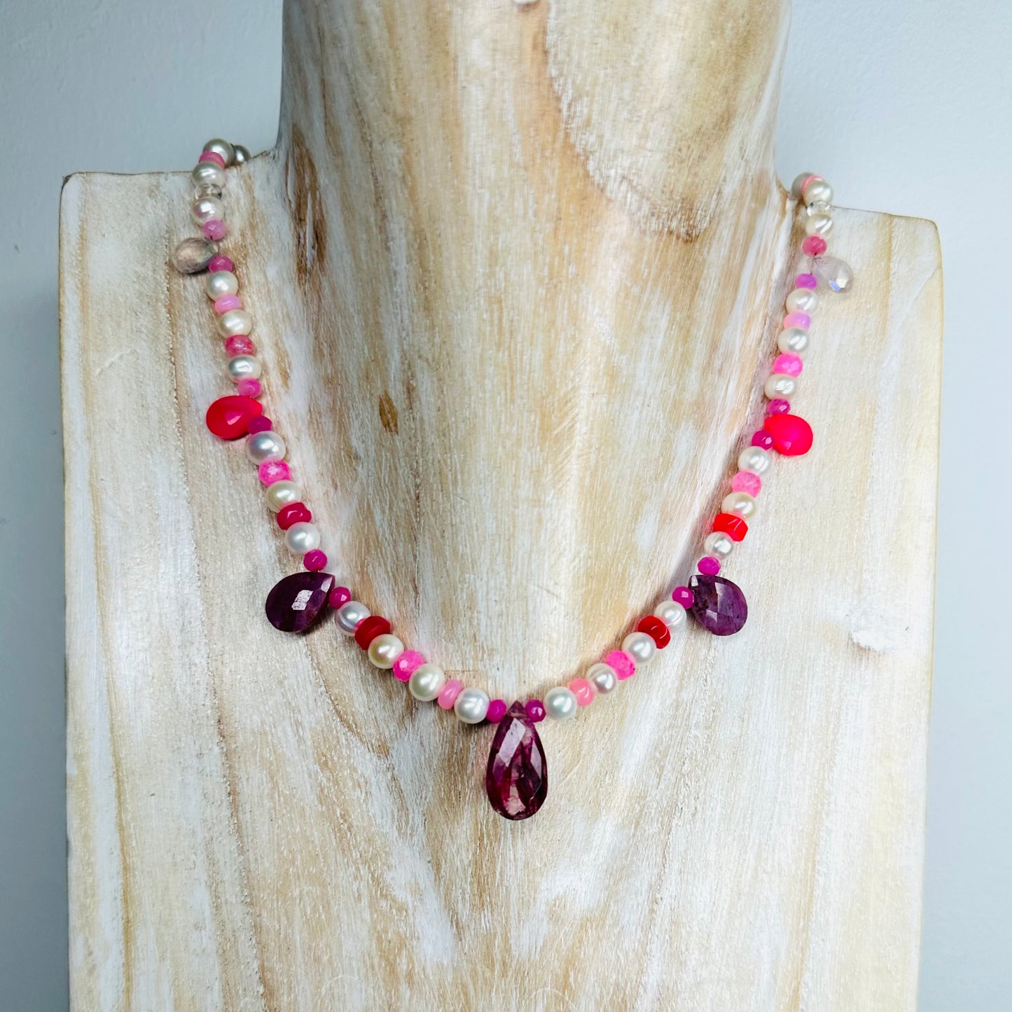 Raspberry Meringue Briolette Necklace