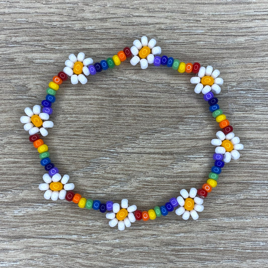 Daisy Rainbow Beaded Bracelet