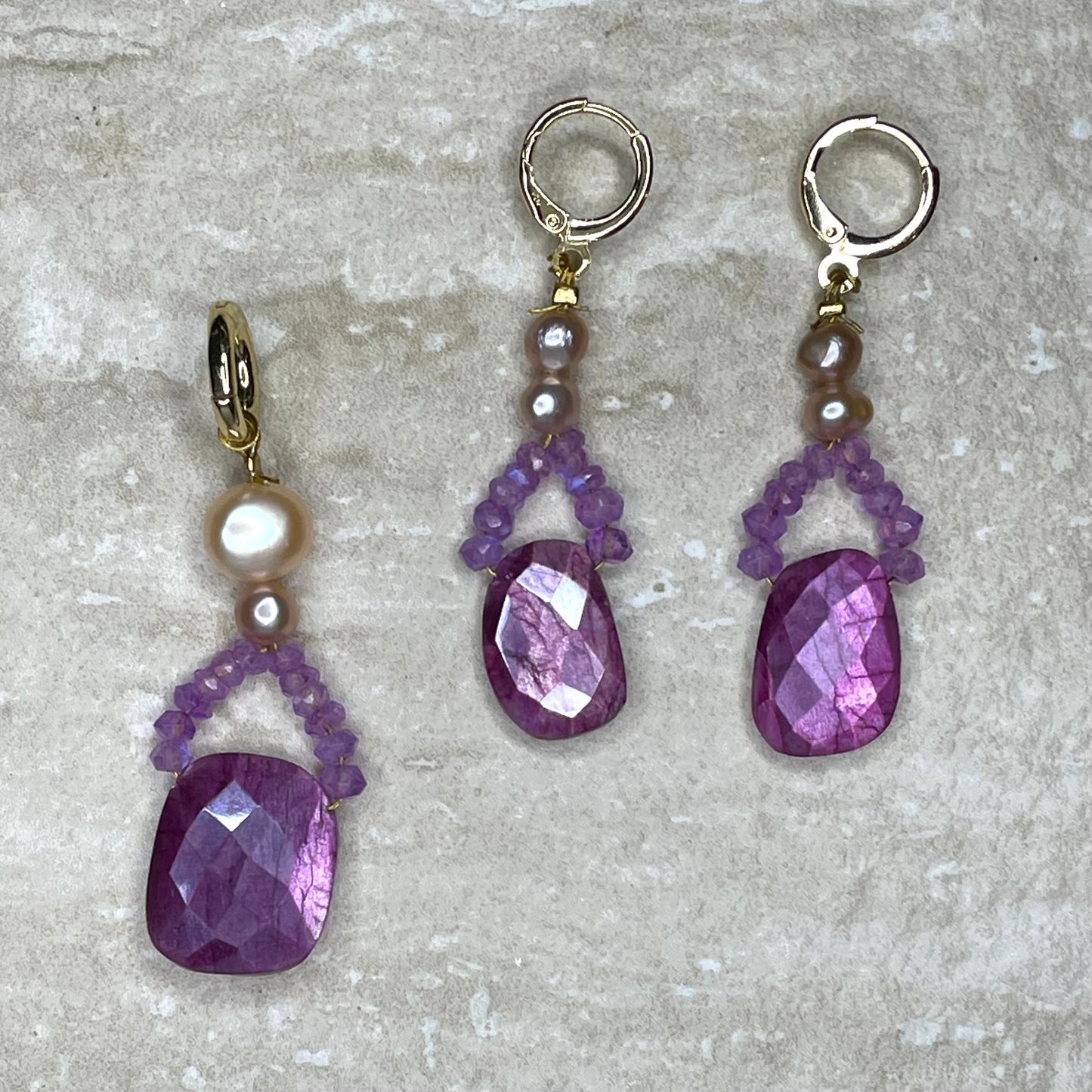 Ruby Moonstone and Pearl 'Peony' Pendant