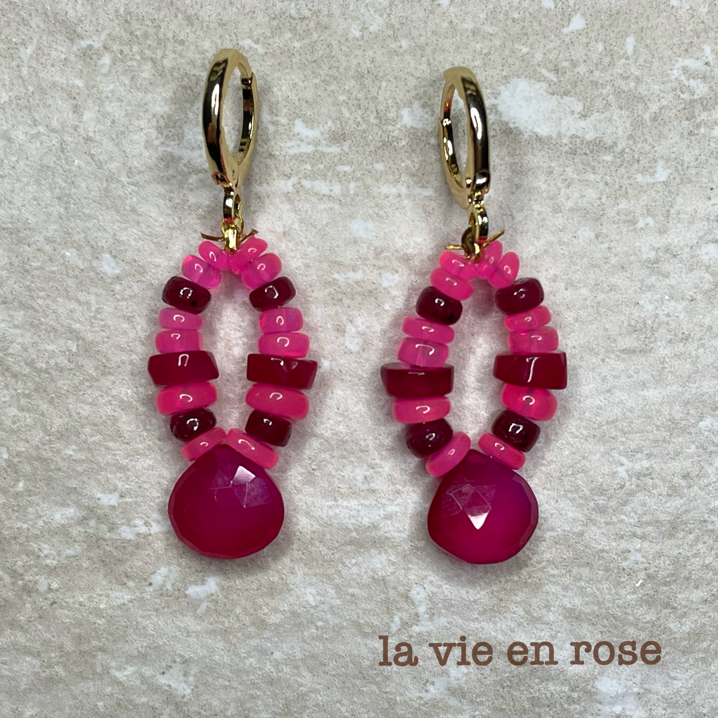 La Vie en Rose Pink Opal, Ruby and Chalcedony Earrings
