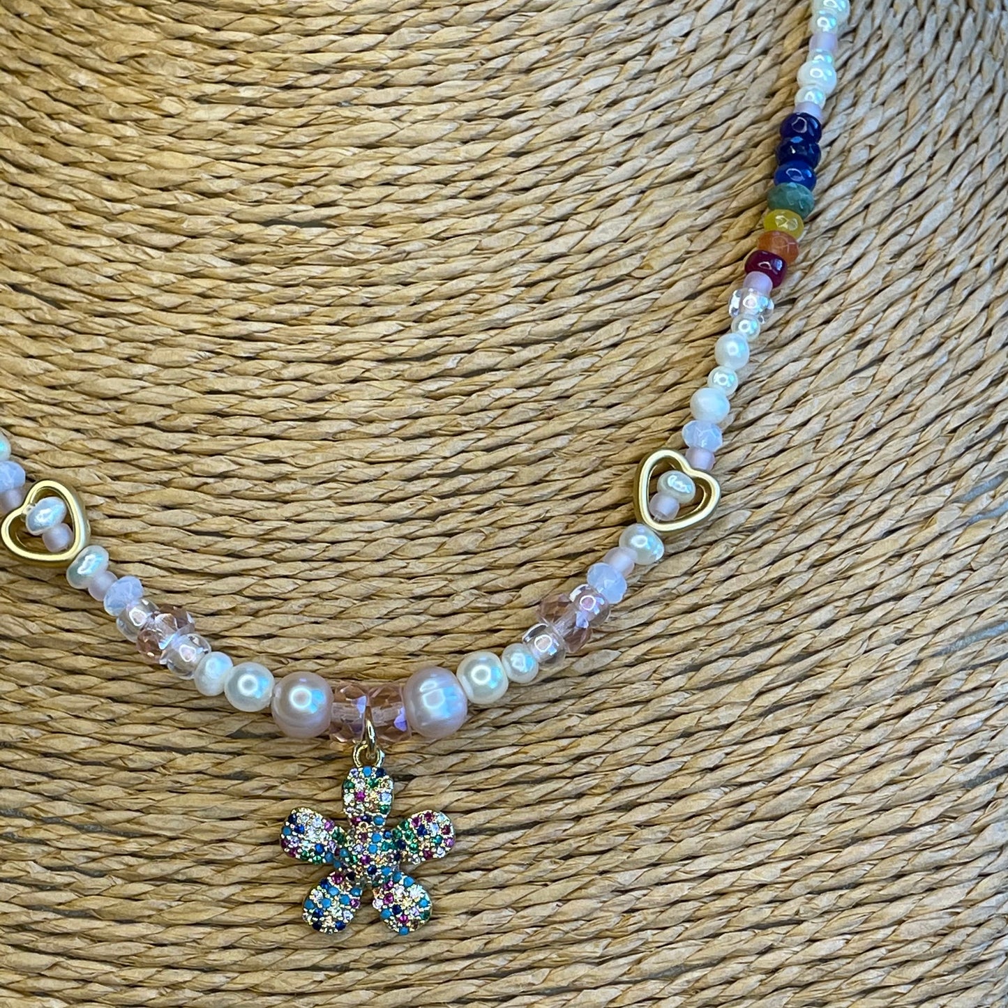 Daisy, Pearl and Precious Rainbow Necklace