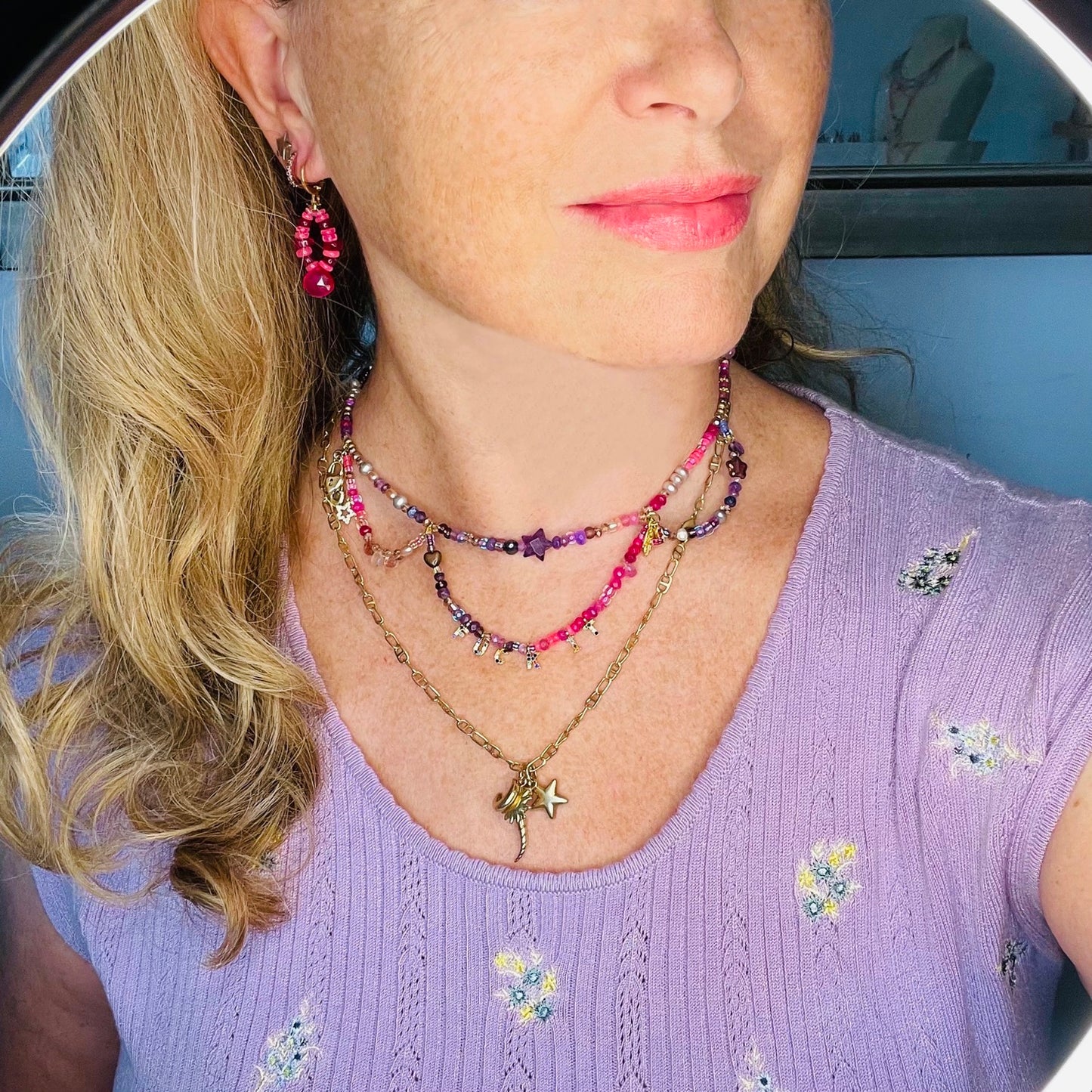 La Vie en Rose Pink Opal, Ruby and Chalcedony Earrings