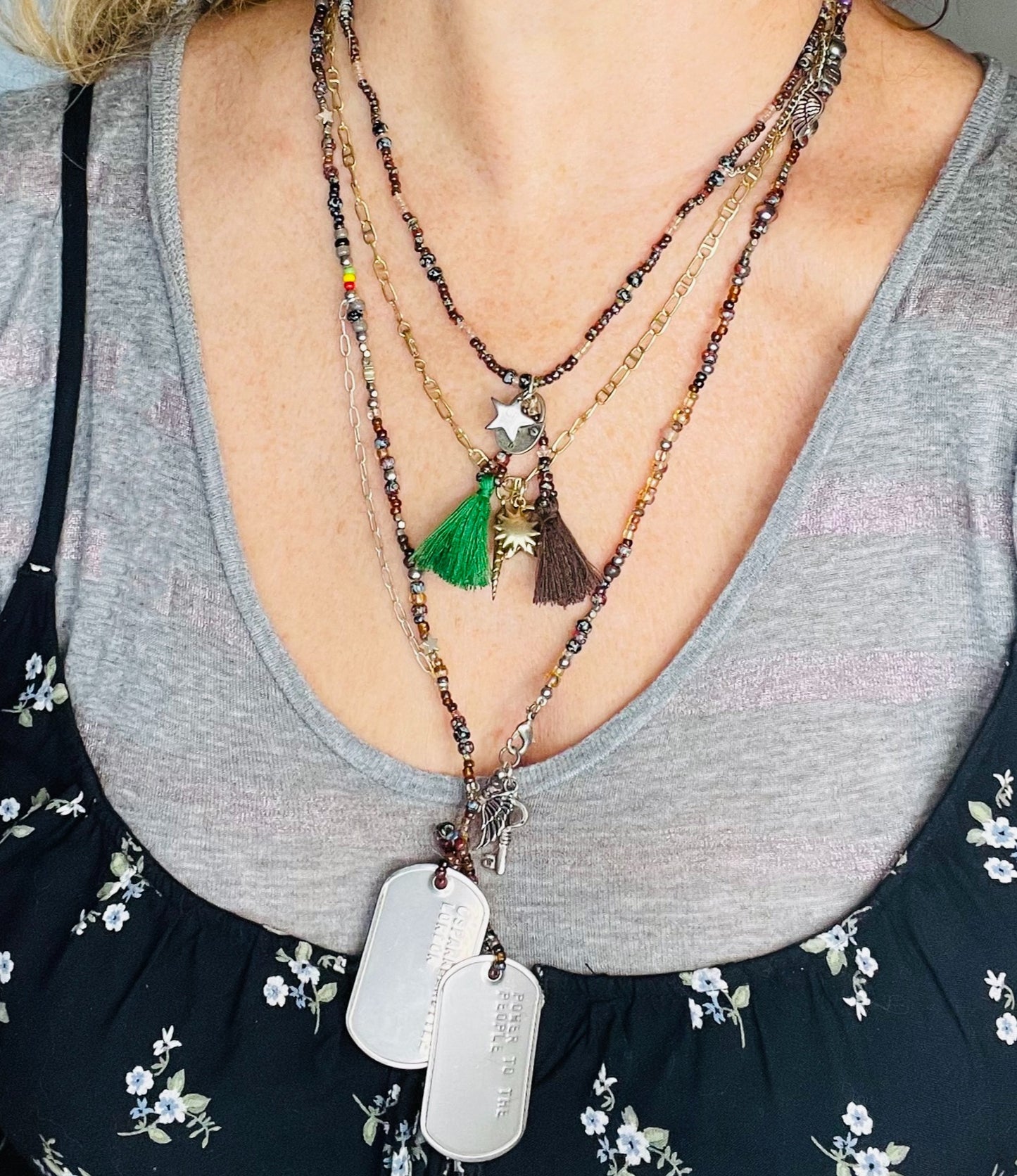 Picasso Beaded Tassel Charm Necklaces for