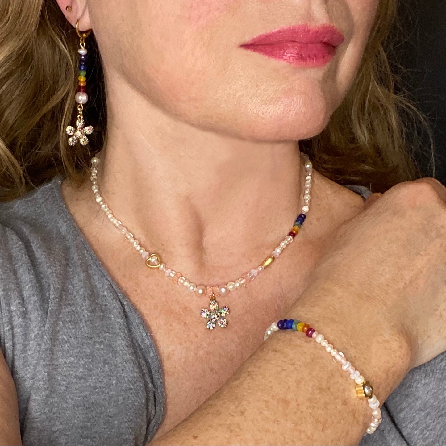 Daisy, Pearl and Precious Rainbow Necklace