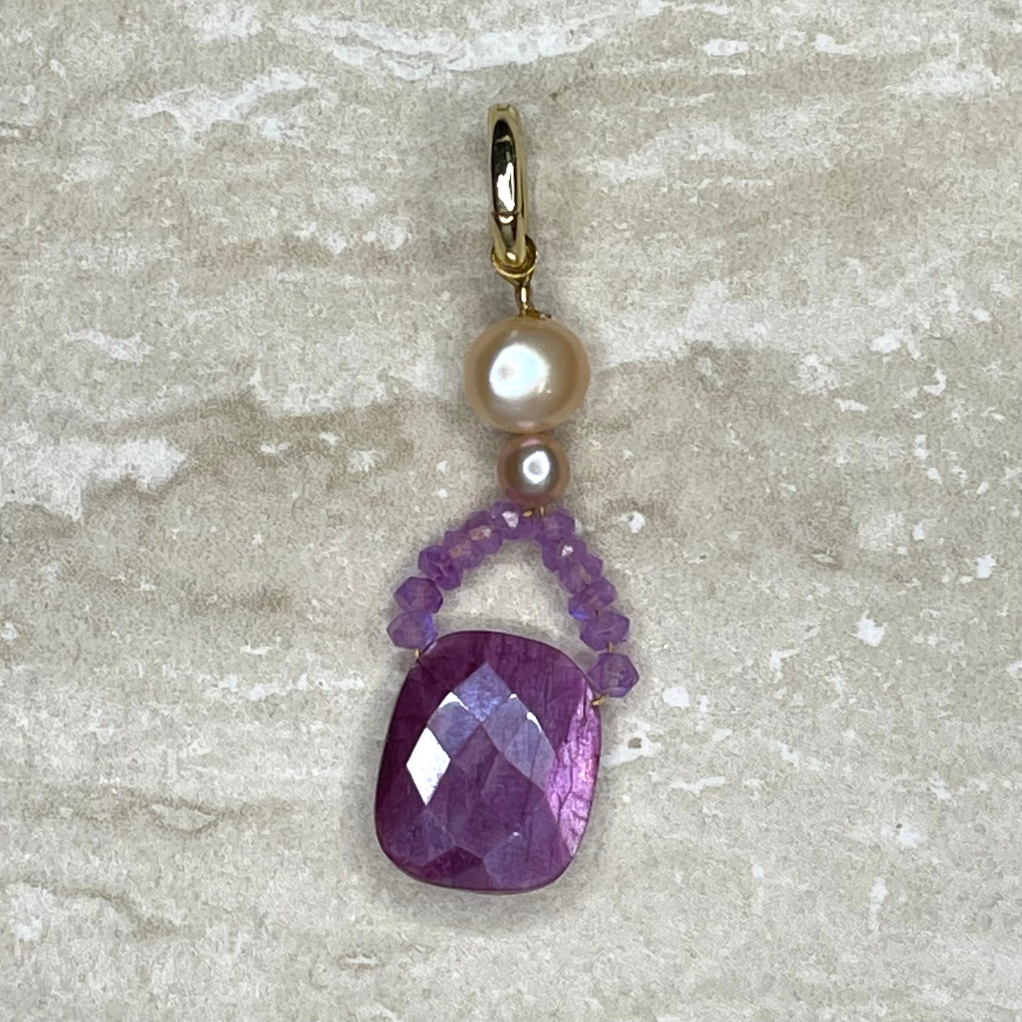 Ruby Moonstone and Pearl 'Peony' Pendant
