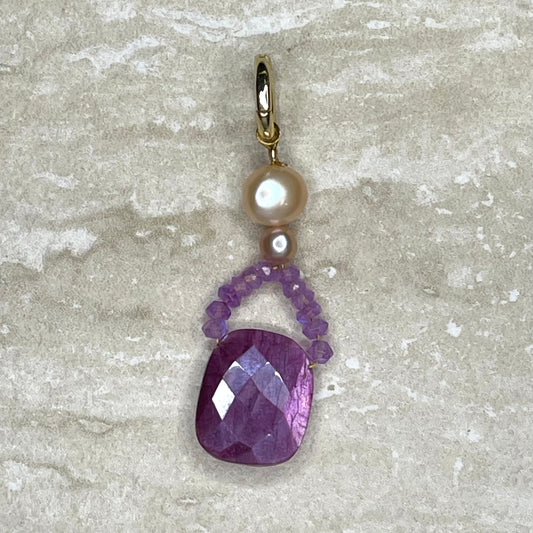 Ruby Moonstone and Pearl 'Peony' Pendant