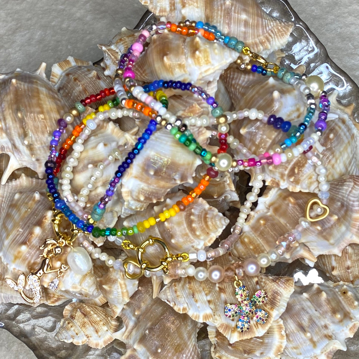 Rainbow Semi-Precious Beaded Charm Necklace