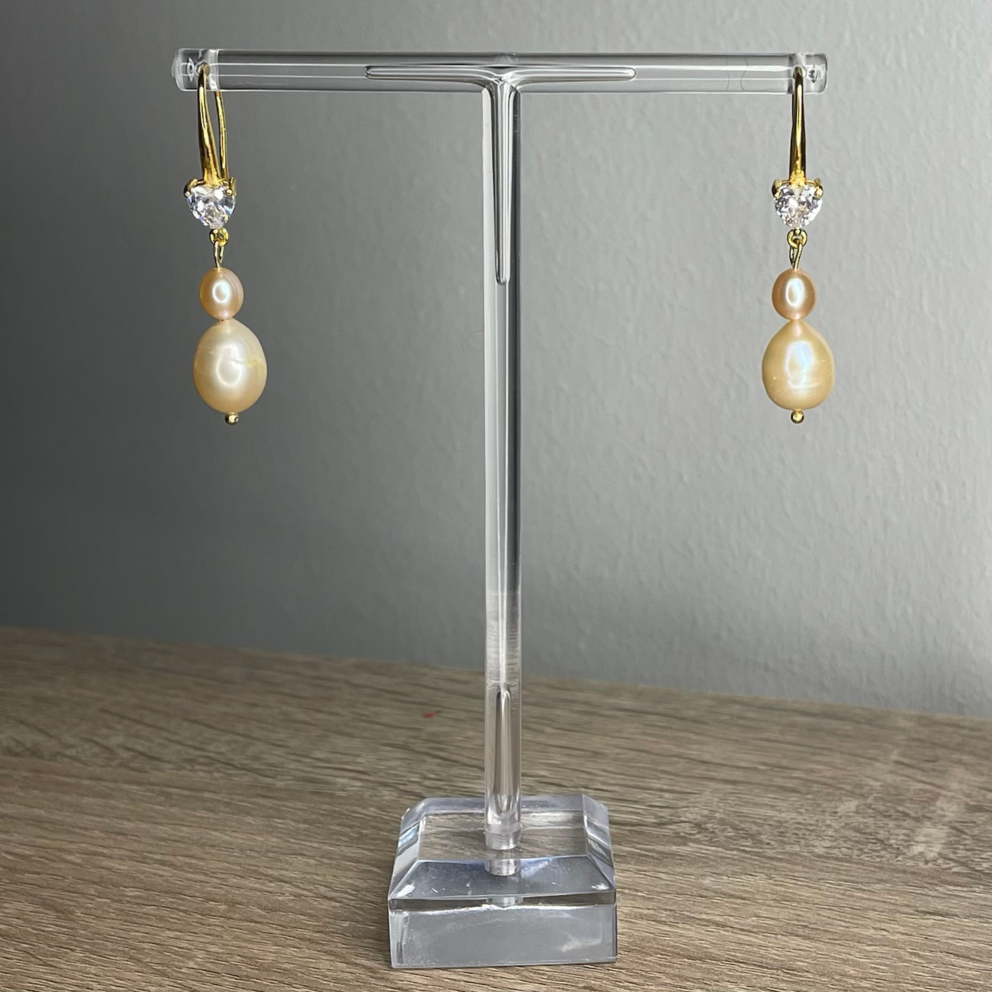 Pearl Drop and CZ Heart Earrings