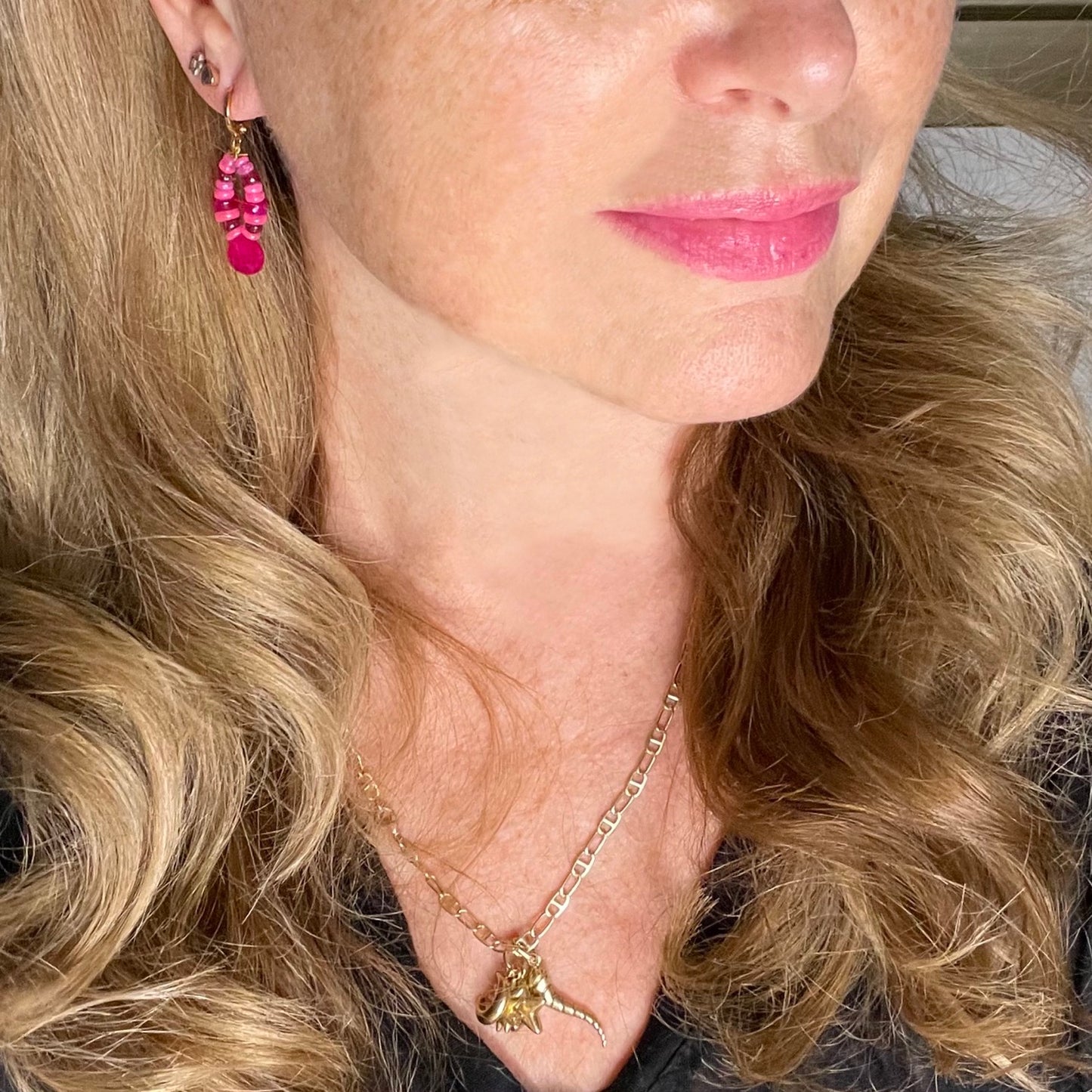 La Vie en Rose Pink Opal, Ruby and Chalcedony Earrings