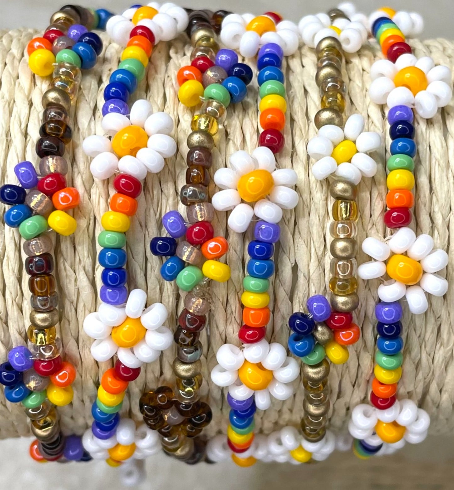 Daisy Rainbow Beaded Bracelet
