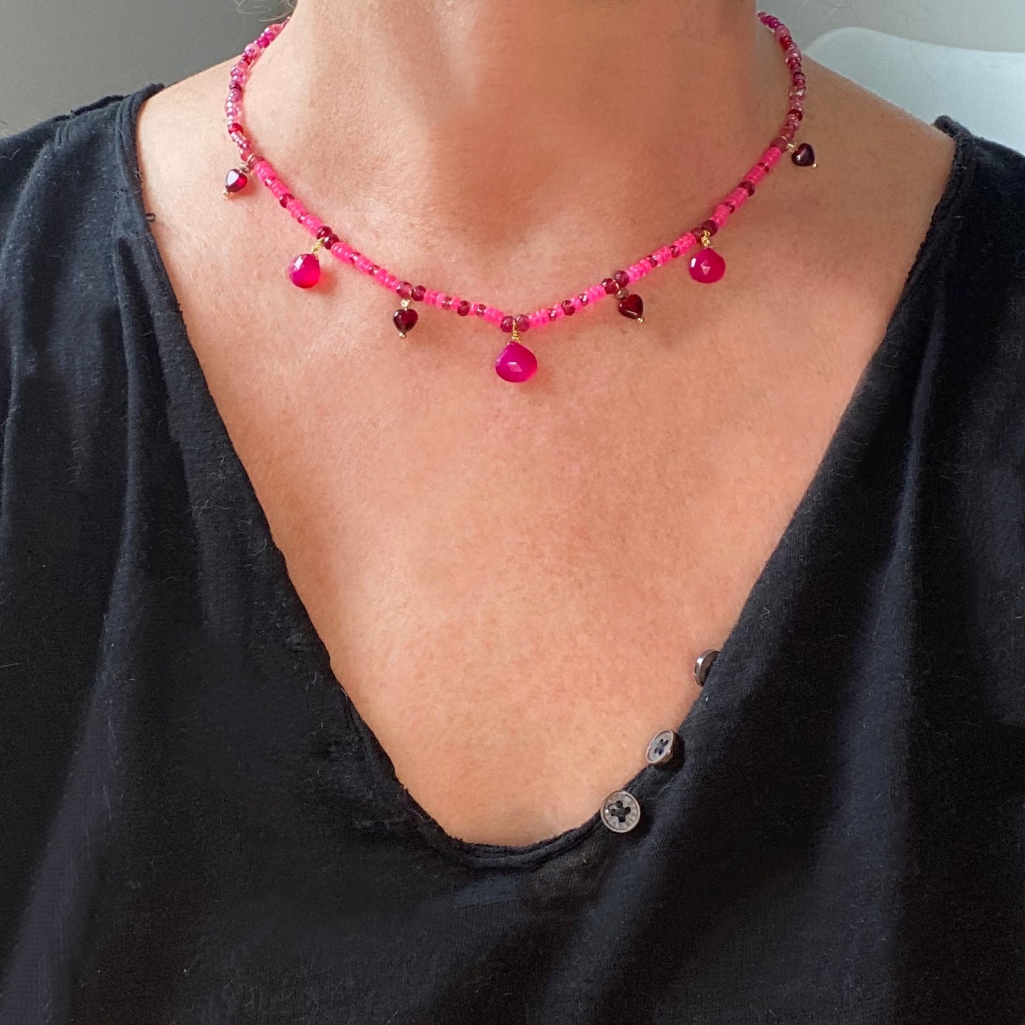 La Vie en Rose Pink Opal, Chalcedony and Ruby Necklace