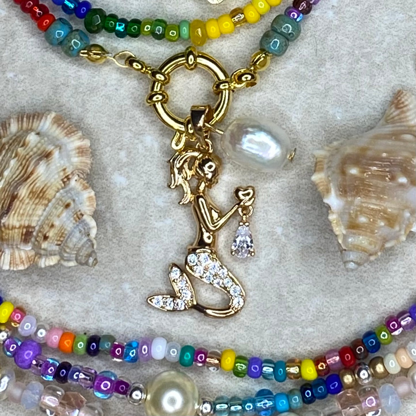 Rainbow Semi-Precious Beaded Charm Necklace