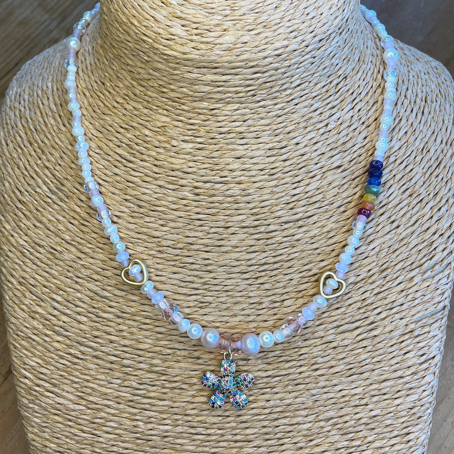 Daisy, Pearl and Precious Rainbow Necklace