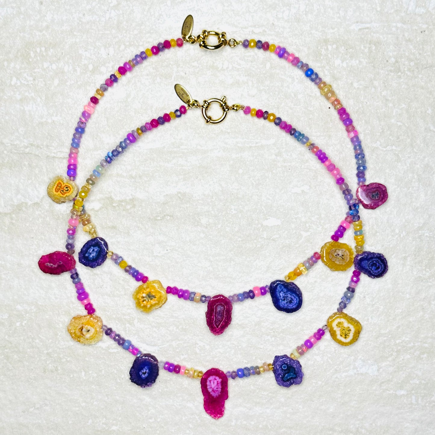 Solar Quartz and Opal Briolette Jaimala Necklace