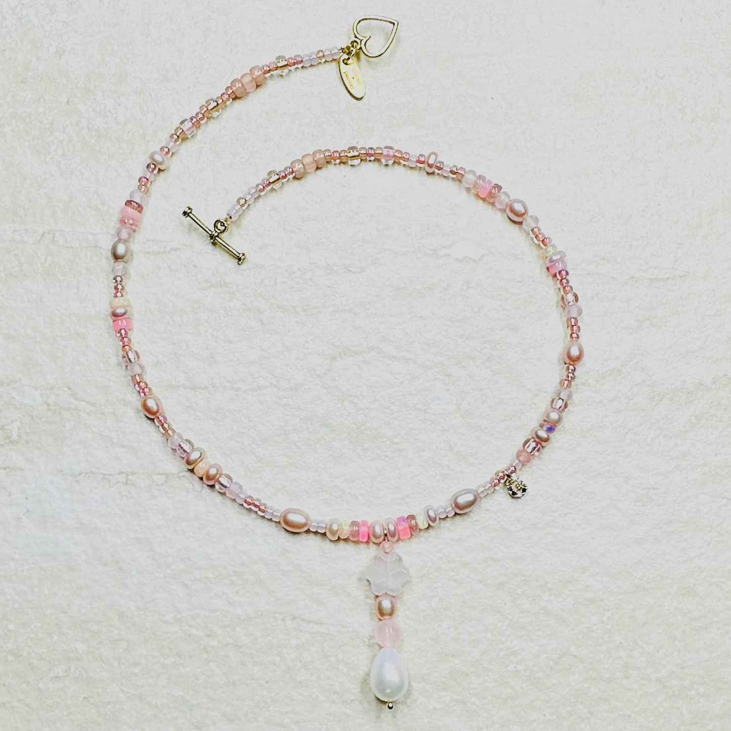 Angel Opal, Rose Quartz and Pearl Necklace