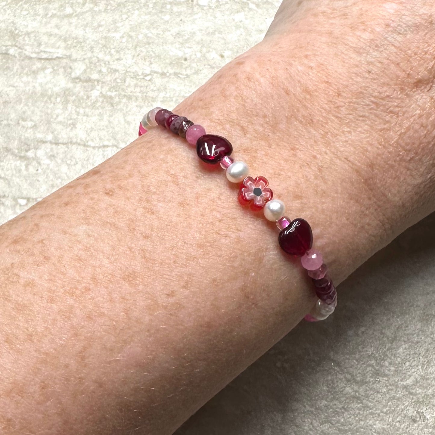 ‘Hearts and Flowers’ Love Gemstone and Pearl Bracelet
