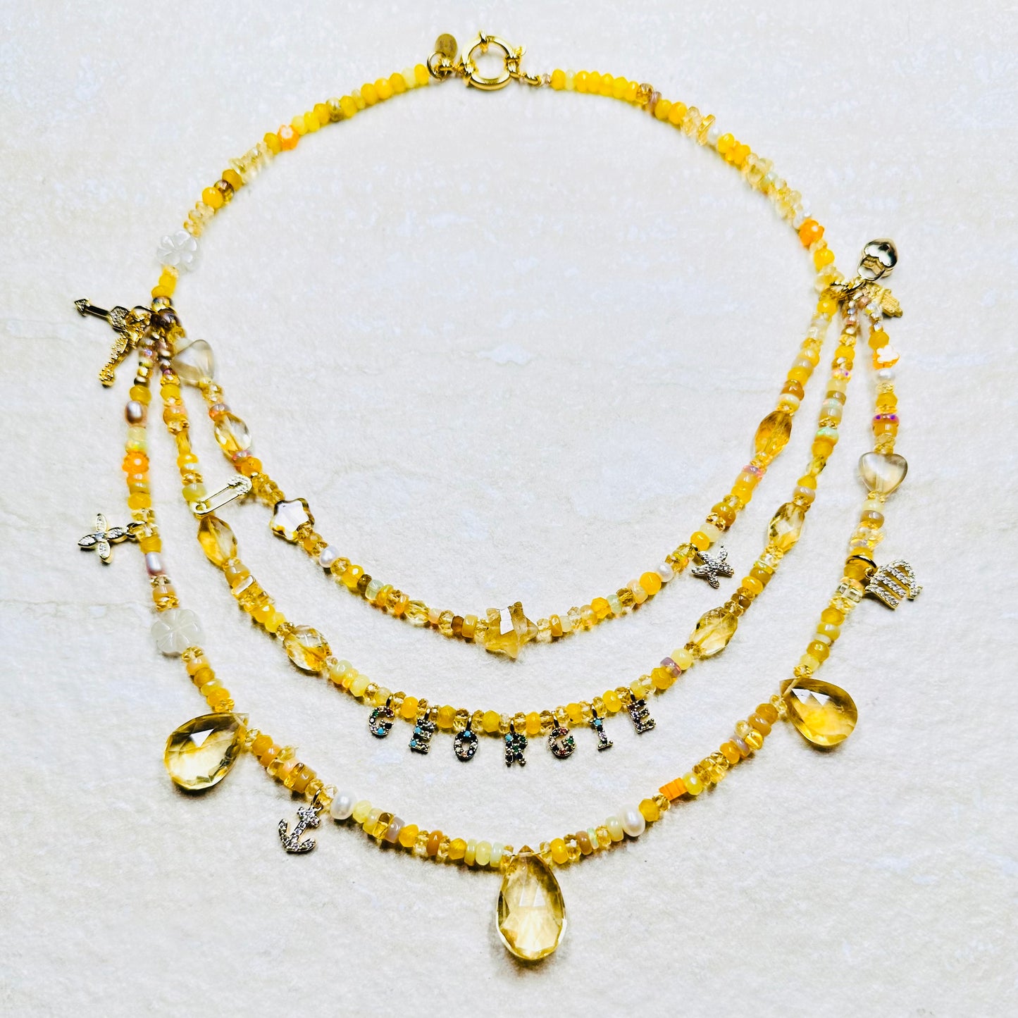 Golden Treasure Beach Opal & Citrine Charm Everything Necklace