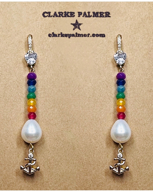 Anchor Pearl and Precious Rainbow Earrings