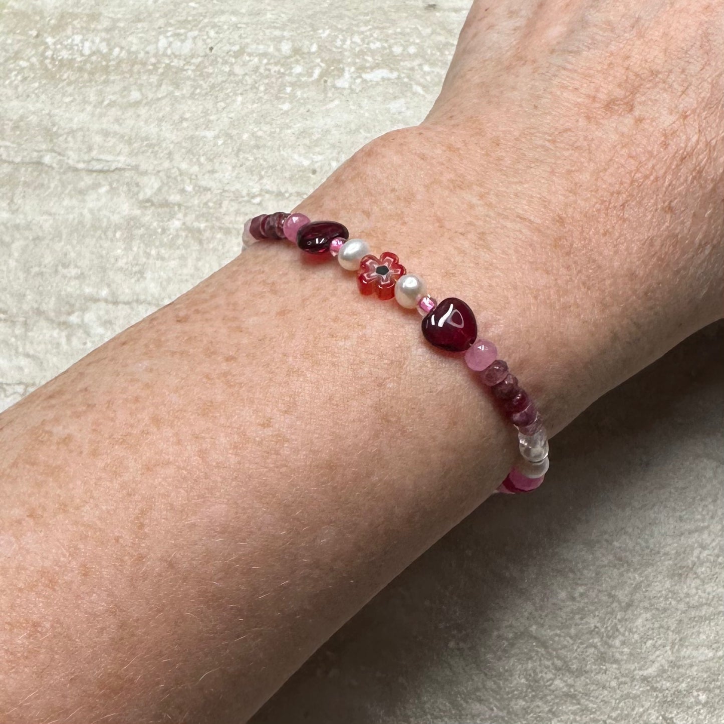 ‘Hearts and Flowers’ Love Gemstone and Pearl Bracelet