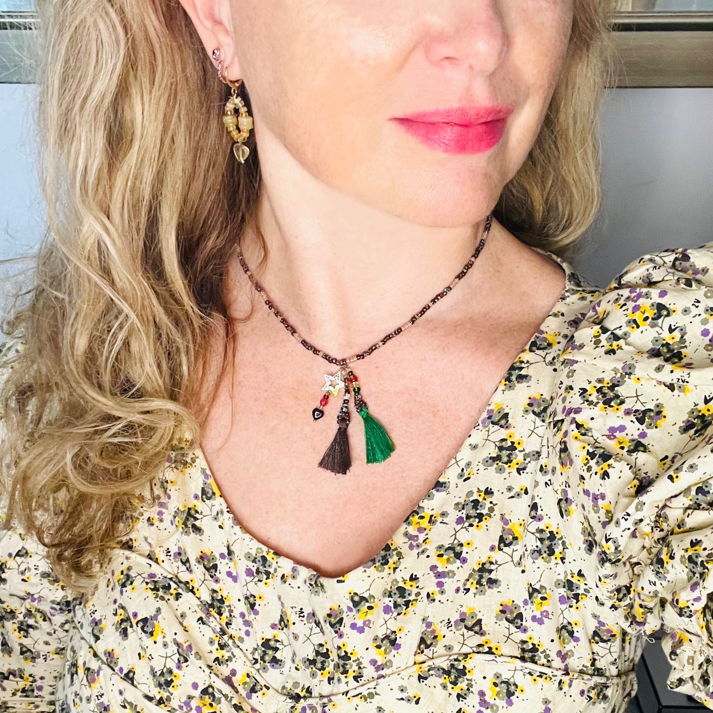 Picasso Beaded Tassel Charm Necklaces for