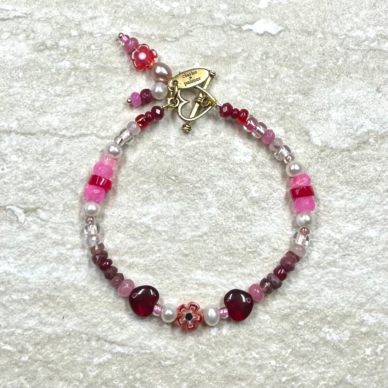‘Hearts and Flowers’ Love Gemstone and Pearl Bracelet