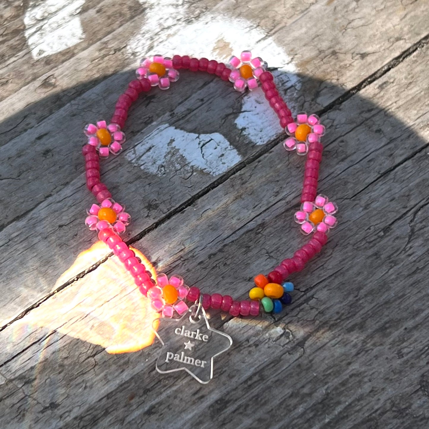 Neon Pink Daisy Beaded Bracelet