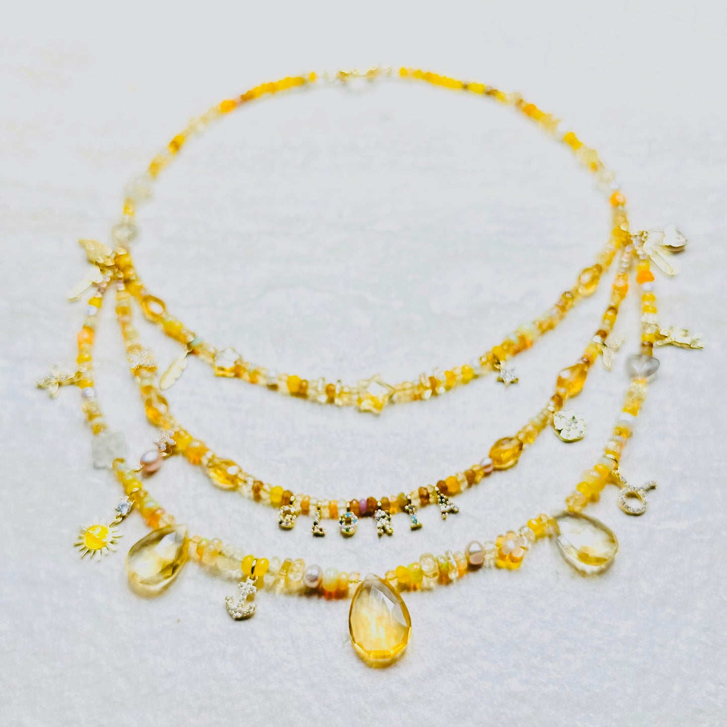 Golden Treasure Beach Opal & Citrine Charm Everything Necklace
