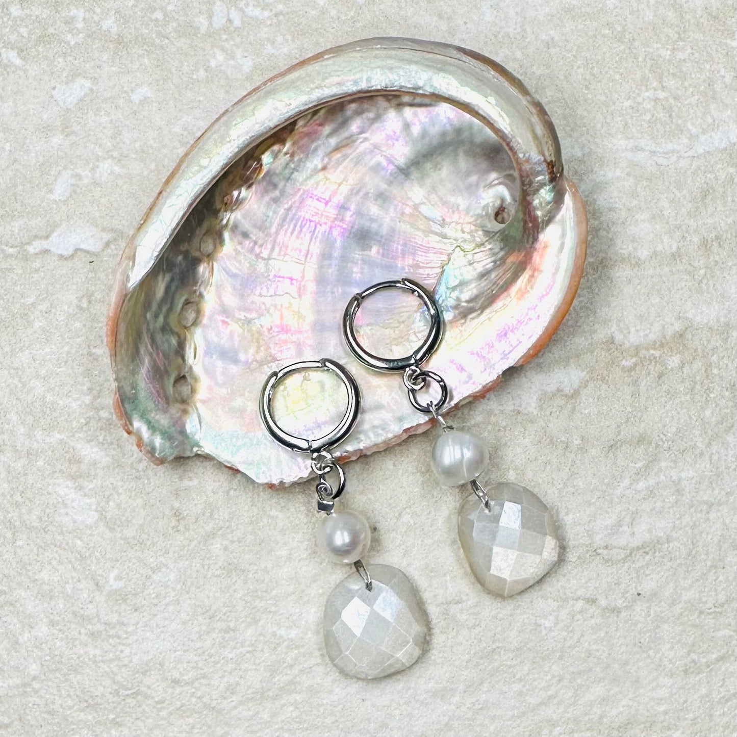 Cloud 9 Moonstone and Pearl Earrings