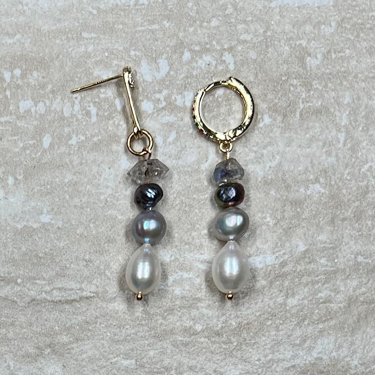 Pearl and Herkimer Diamond Earrings