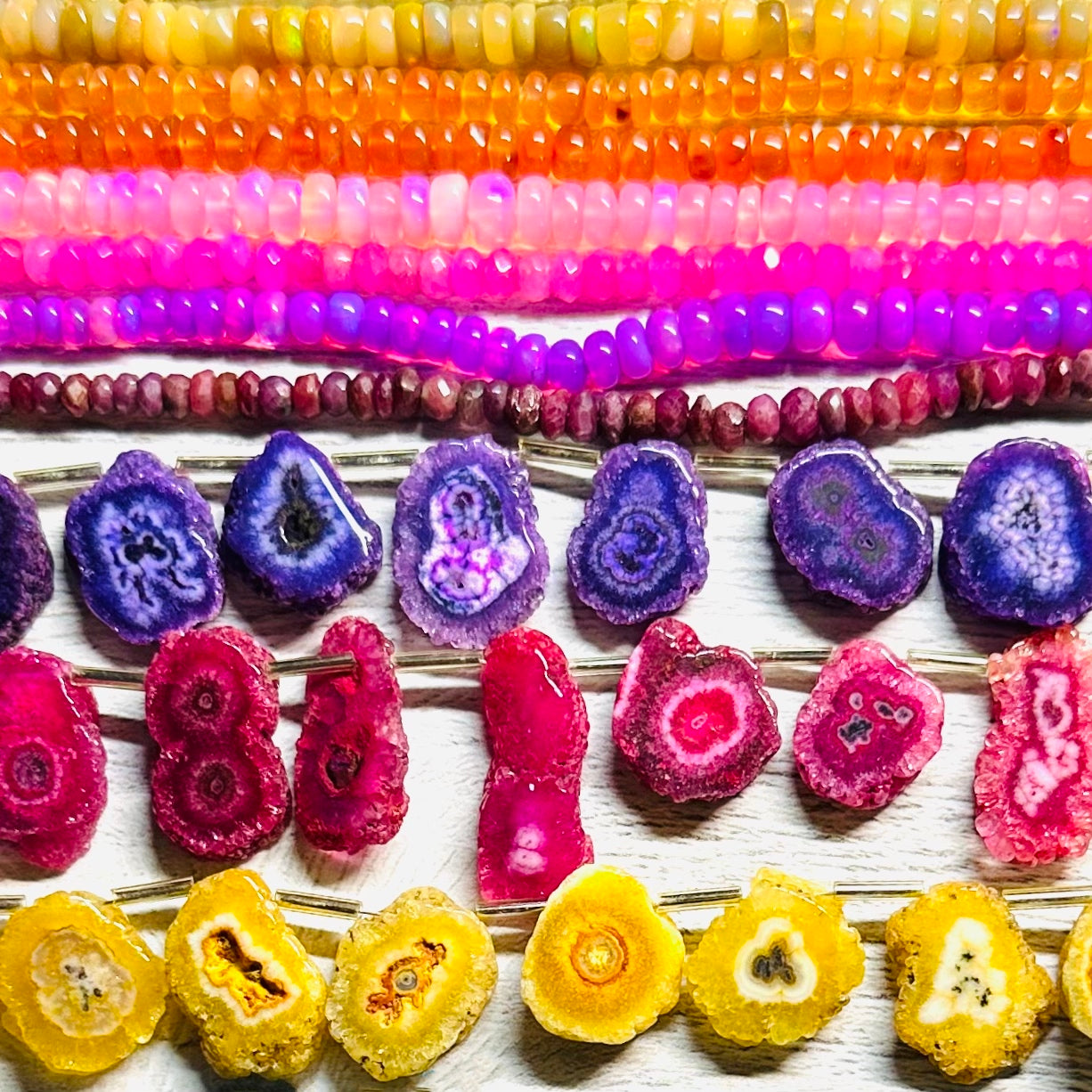 Solar Quartz and Opal Briolette Jaimala Necklace