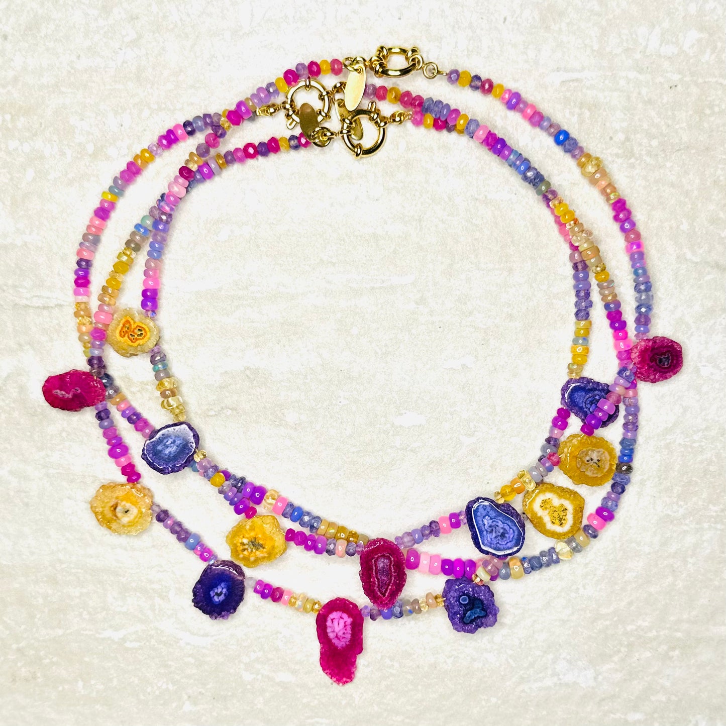 Solar Quartz and Opal Briolette Jaimala Necklace