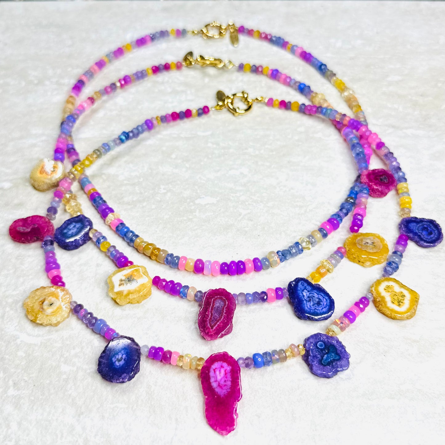 Solar Quartz and Opal Briolette Jaimala Necklace