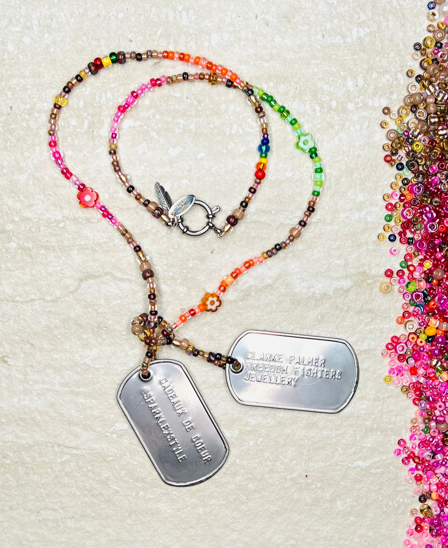 Neon Fantasy Beaded Dog Tag Necklace