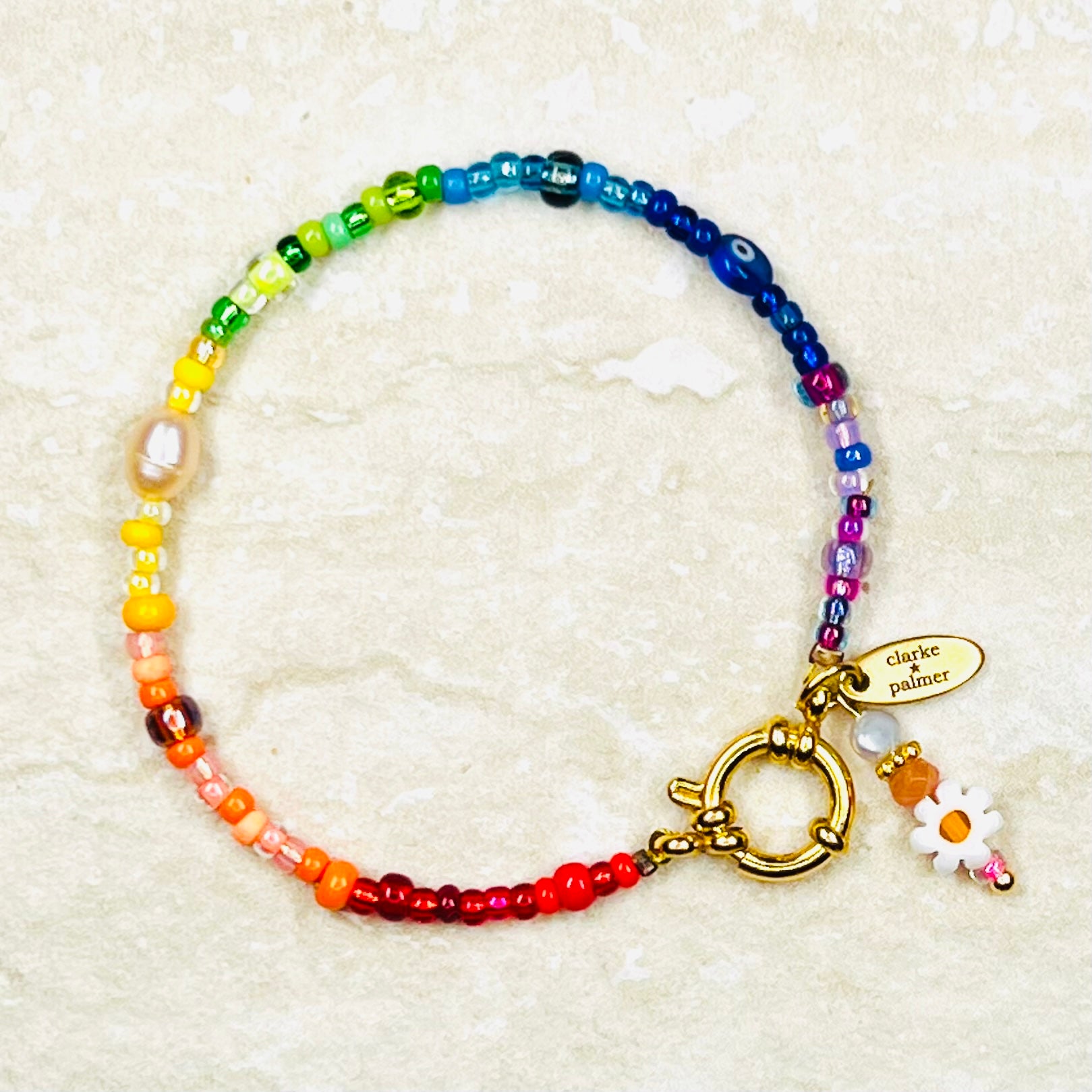 Rainbow charm pearl bracelet