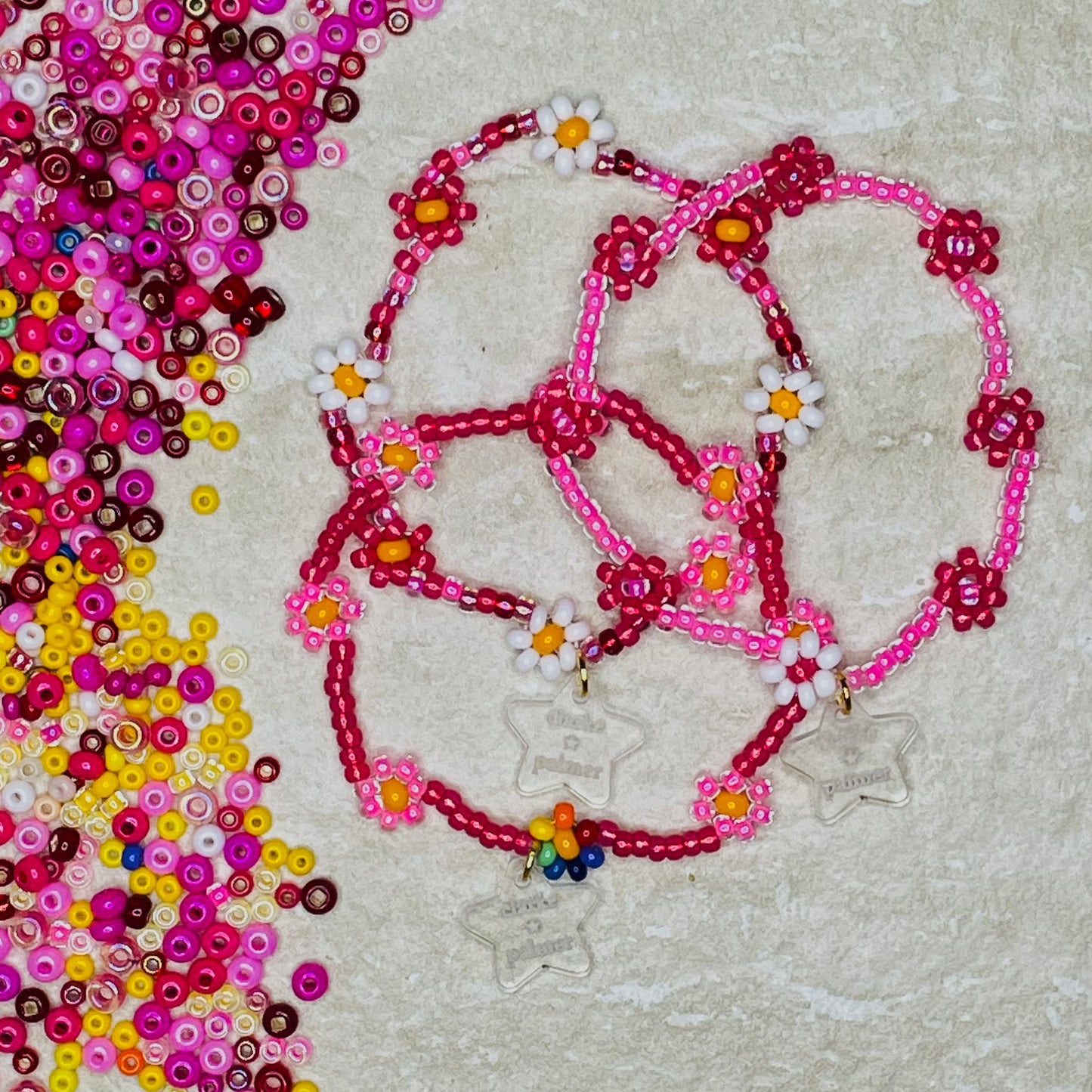 Neon Pink Daisy Beaded Bracelet