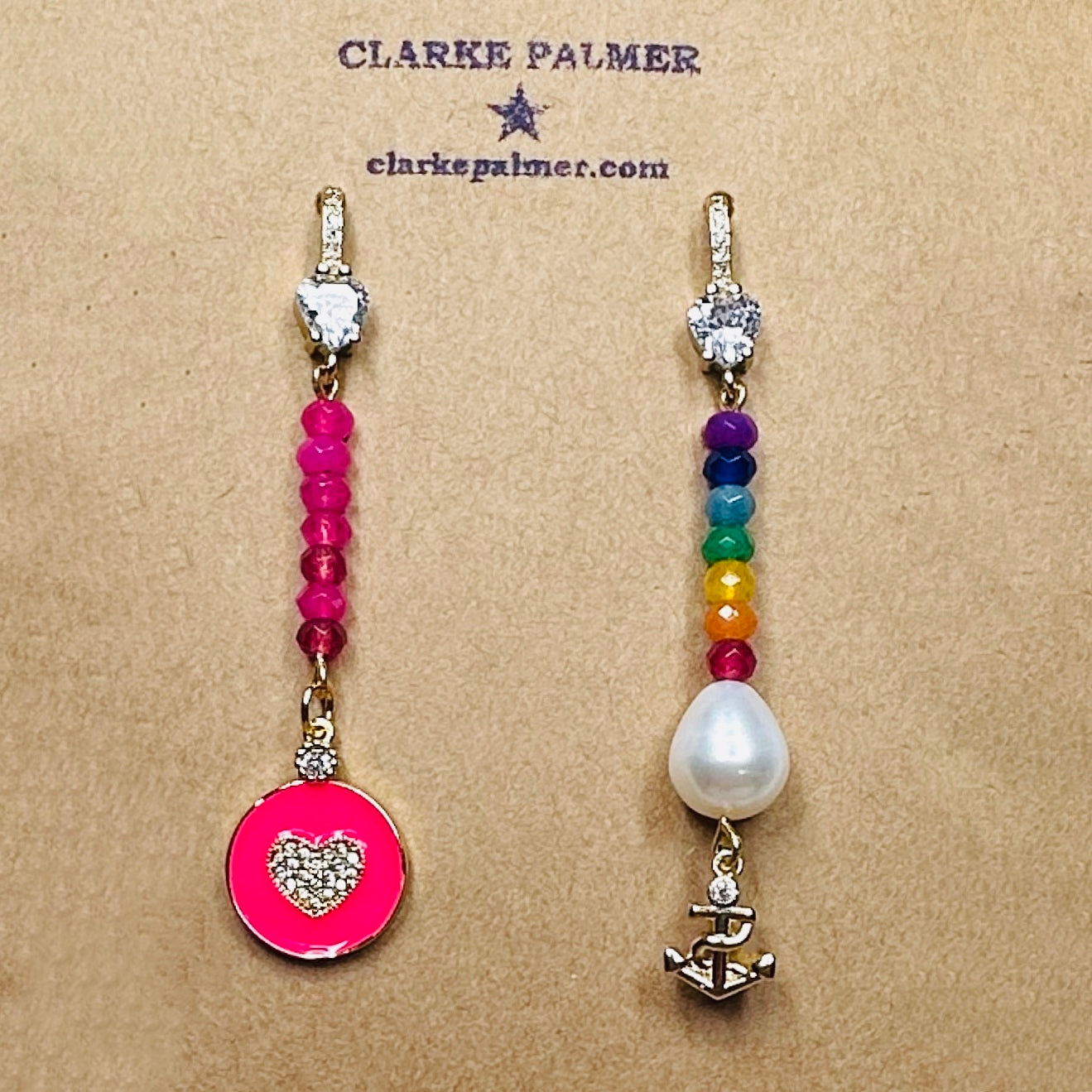 Hot Pink CZ Enamel Heart Drop Earrings