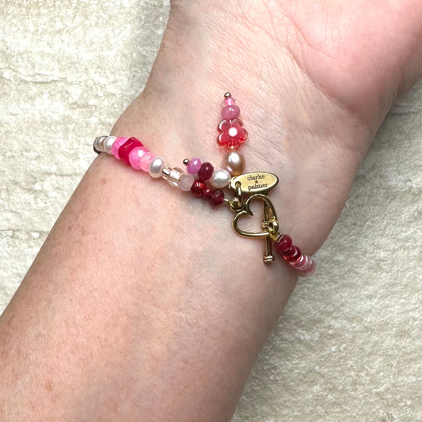 ‘Hearts and Flowers’ Love Gemstone and Pearl Bracelet