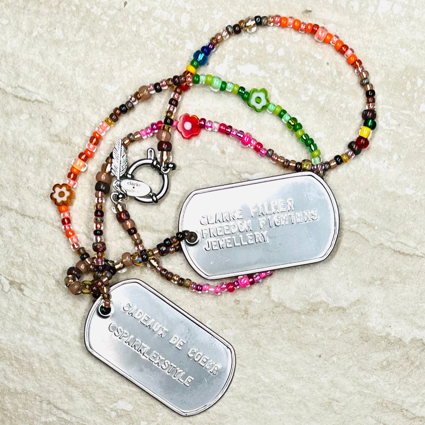 Neon Fantasy Beaded Dog Tag Necklace