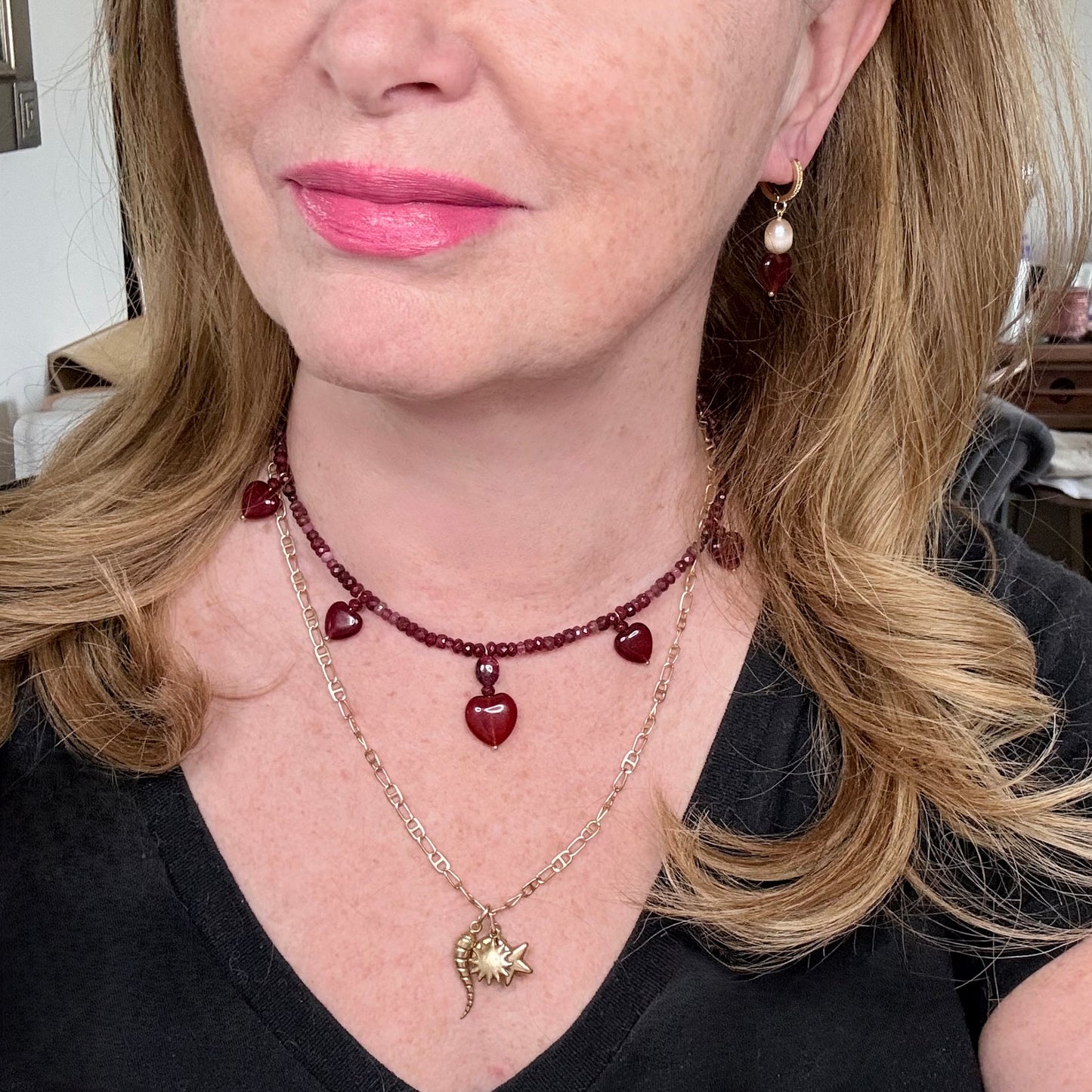 Chain of Hope ‘Wear Your Heart’ Courage Heart Necklace | Ruby, Garnet & Pink Tourmaline Necklace | Handmade Gemstone Jewellery | CLARKE PALMER