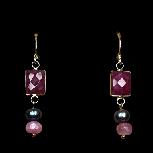 Ruby Pearl & Moonstone Drop Earrings