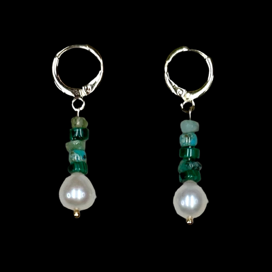 Peridot, Malachite, Apatite and Pearl Earrings