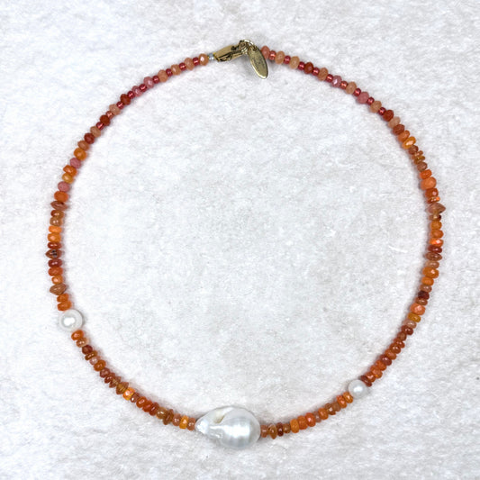 Tangerine Burst Lumière Necklace | Baroque Pearl | Carnelian & Opal | CLARKE PALMER